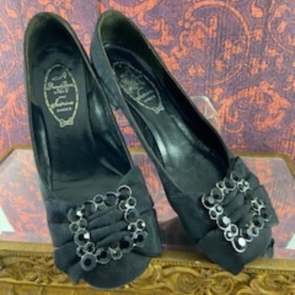Vintage Jewelled Black Silk Shoes 'French Room Shoes and Sabrina Shoes' - Picture 4 of 16